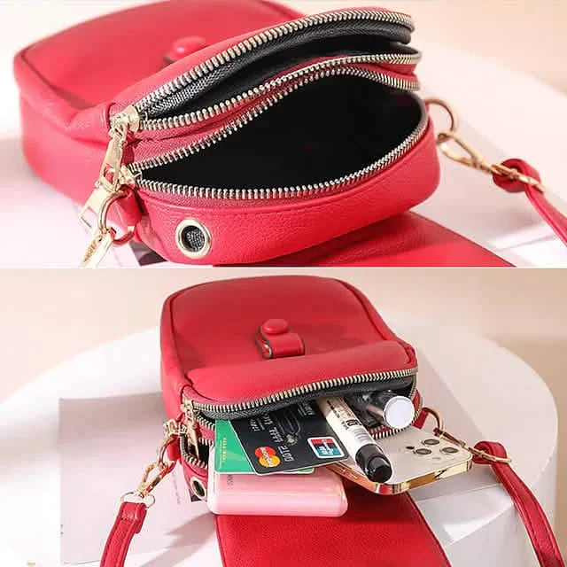 Sac bandoulière en cuir uni pour femme avec portefeuille