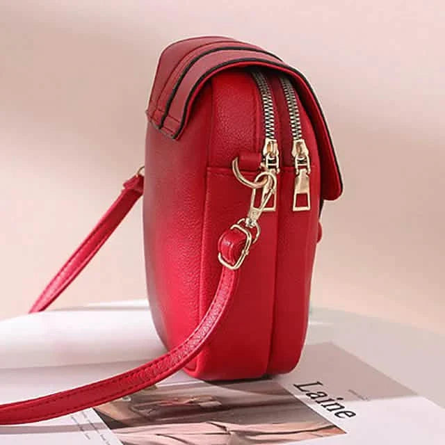 Sac bandoulière en cuir uni pour femme avec portefeuille