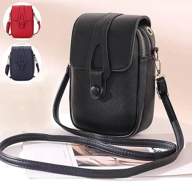 Sac bandoulière en cuir uni pour femme avec portefeuille