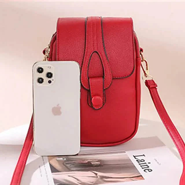 Sac bandoulière en cuir uni pour femme avec portefeuille
