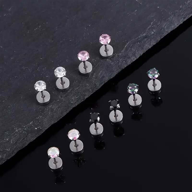 Boucles d'oreilles plates en acier chirurgical et oxyde de zirconium pour femme