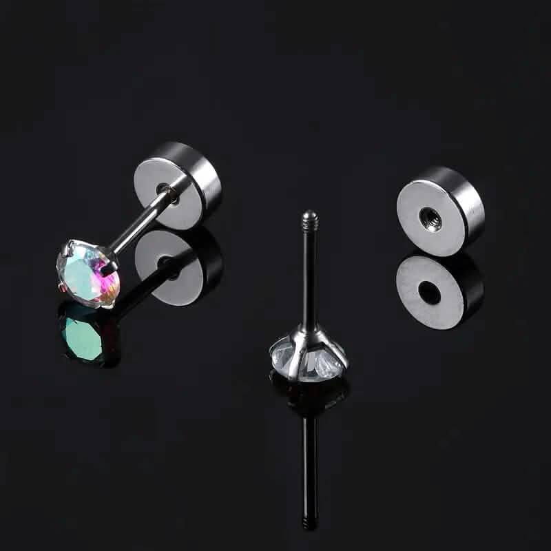 Boucles d'oreilles plates en acier chirurgical et oxyde de zirconium pour femme