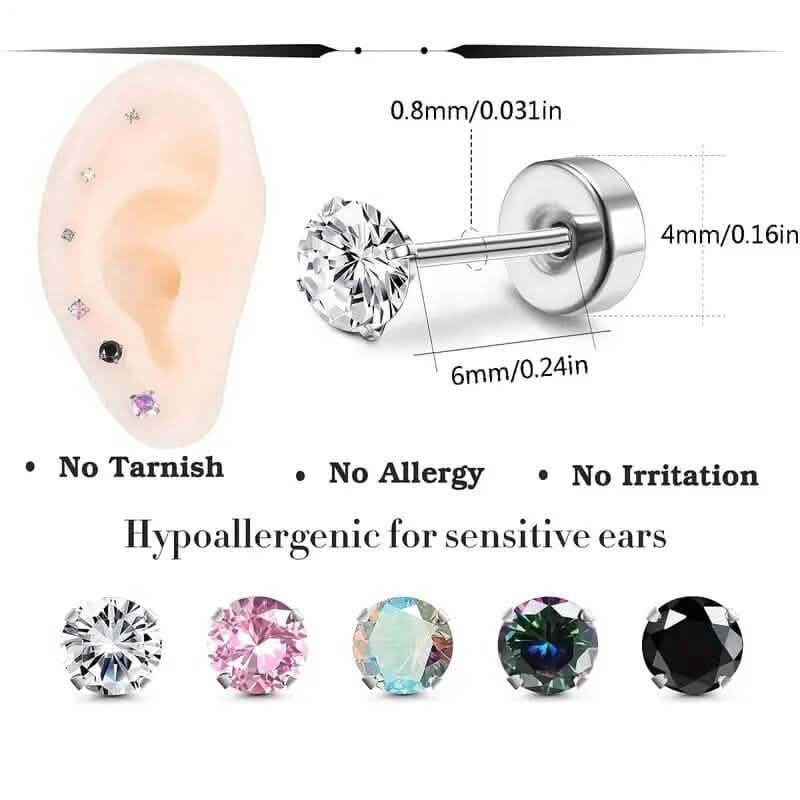 Boucles d'oreilles plates en acier chirurgical et oxyde de zirconium pour femme