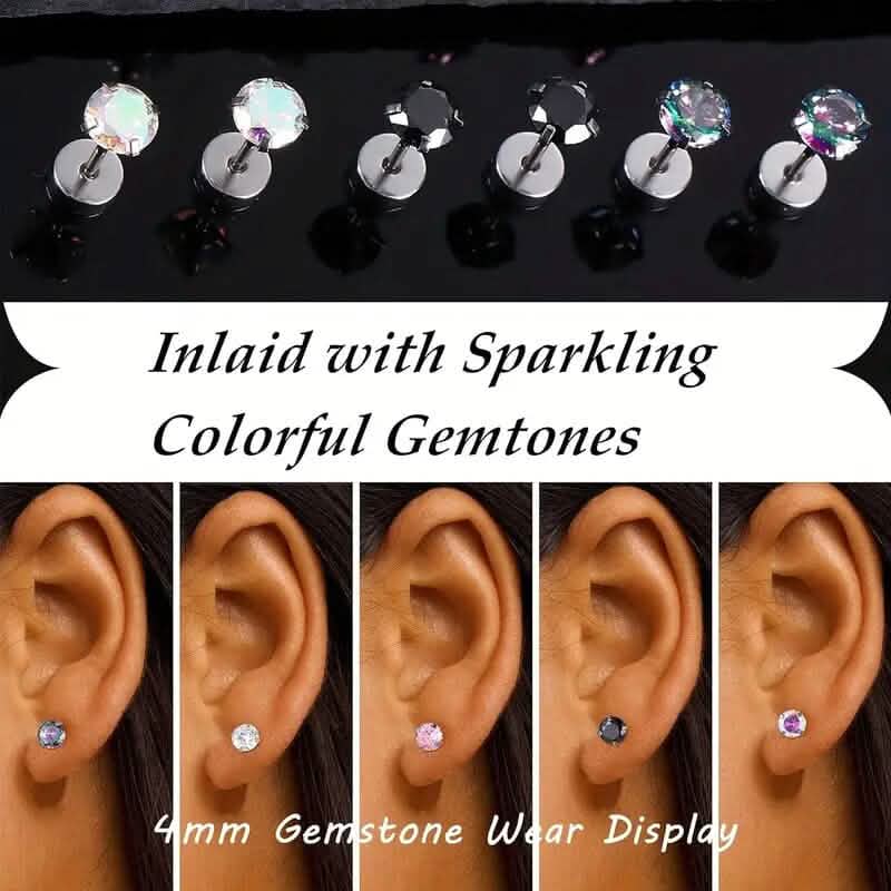 Boucles d'oreilles plates en acier chirurgical et oxyde de zirconium pour femme
