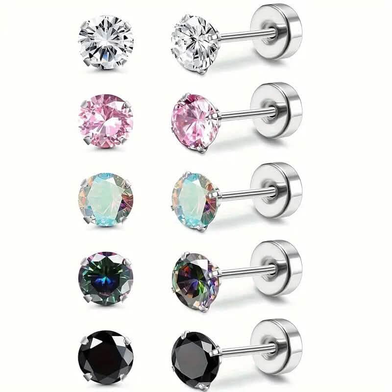 Boucles d'oreilles plates en acier chirurgical et oxyde de zirconium pour femme