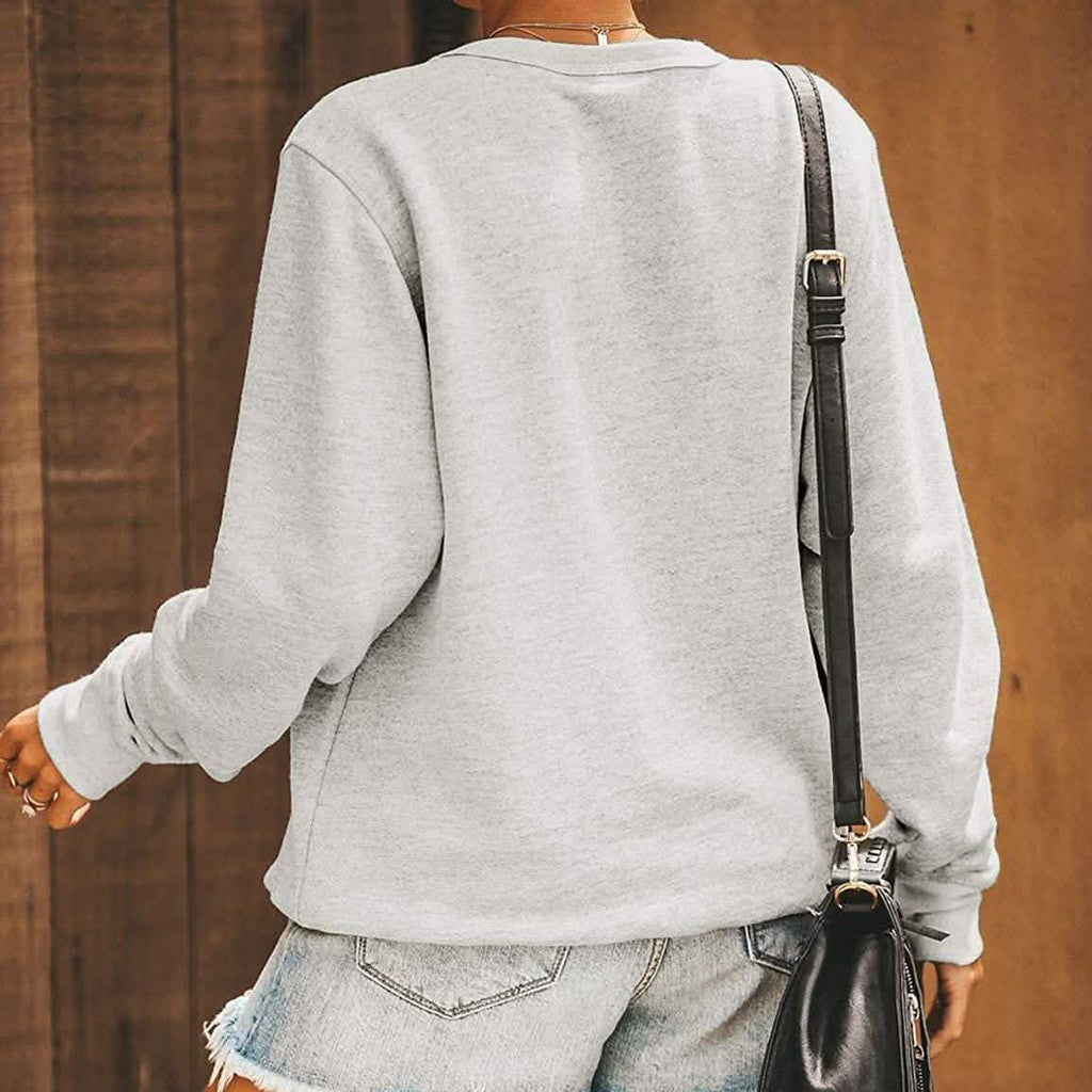 Haut mignon à manches longues pour femme, sweat ample à col rond