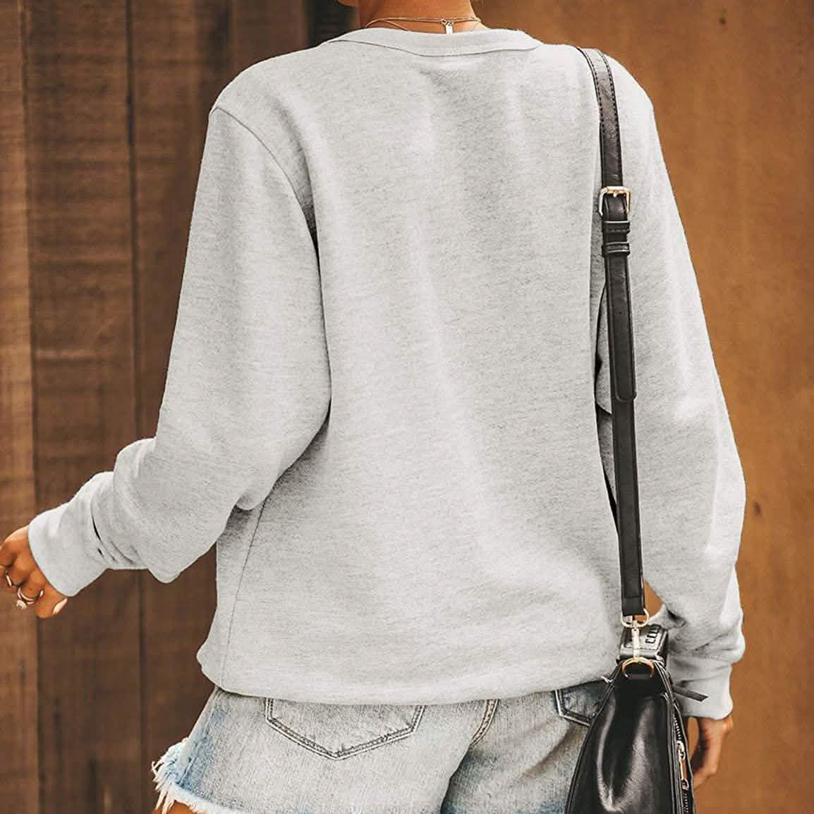 Haut mignon à manches longues pour femme, sweat ample à col rond