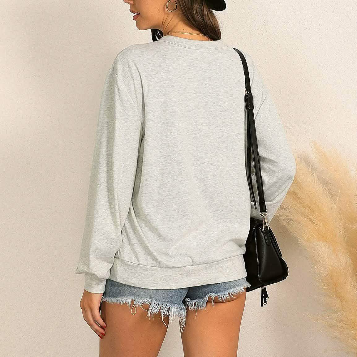 Haut mignon à manches longues pour femme, sweat ample à col rond