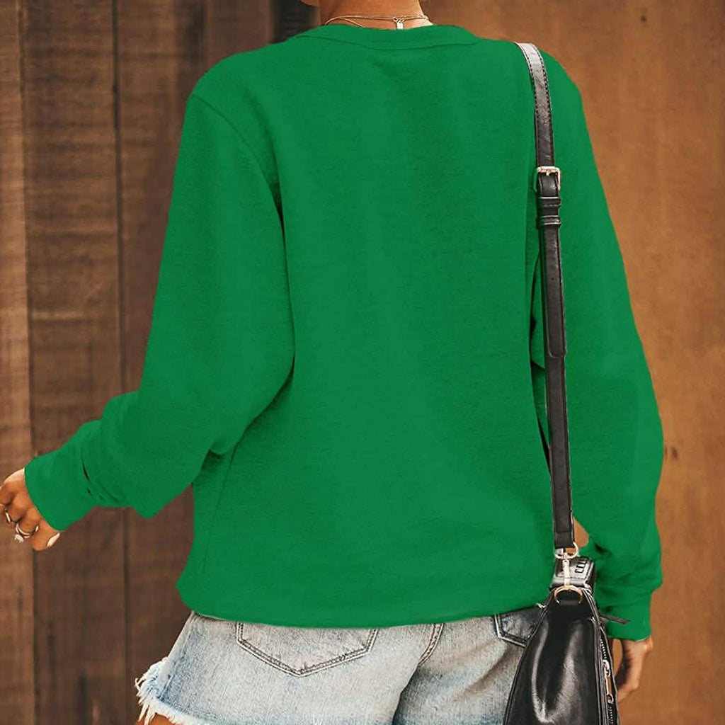Haut mignon à manches longues pour femme, sweat ample à col rond