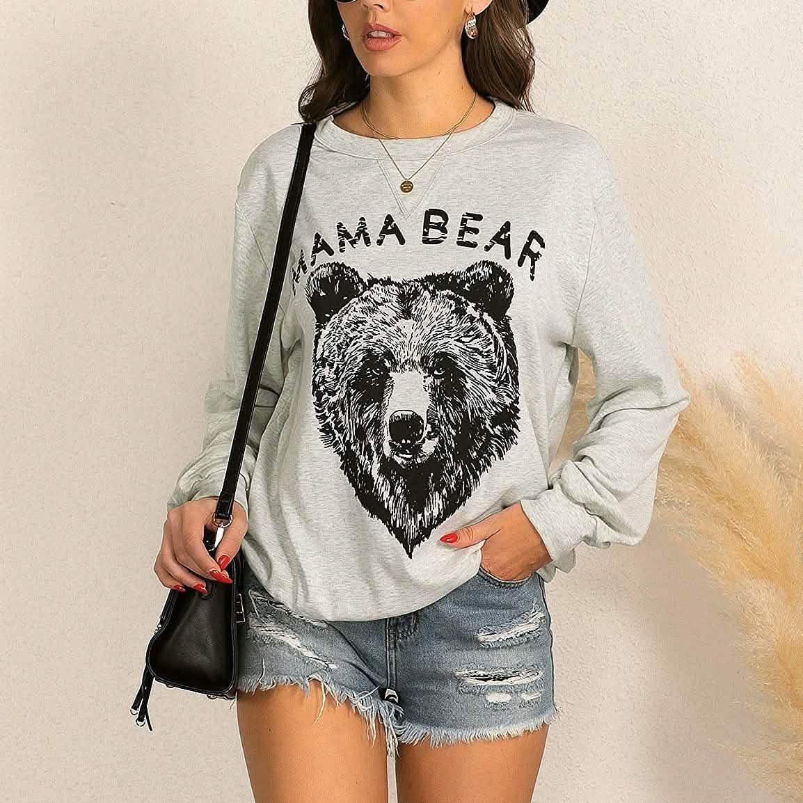 Haut mignon à manches longues pour femme, sweat ample à col rond