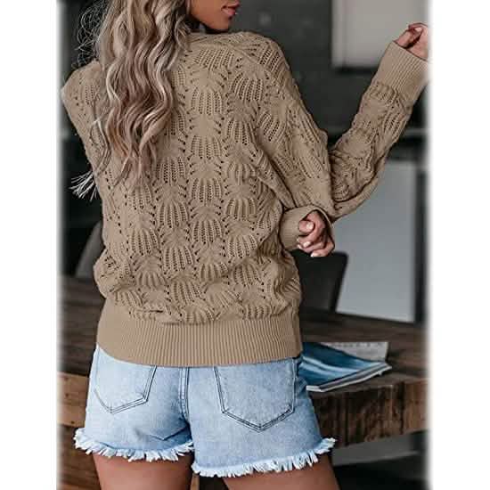 Hauts en crochet à manches longues et col en V profond pour femme