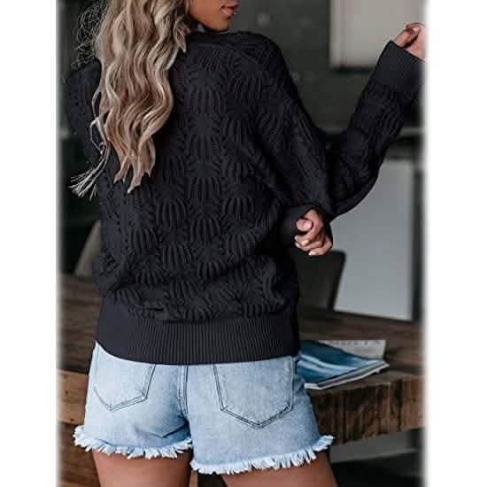Hauts en crochet à manches longues et col en V profond pour femme