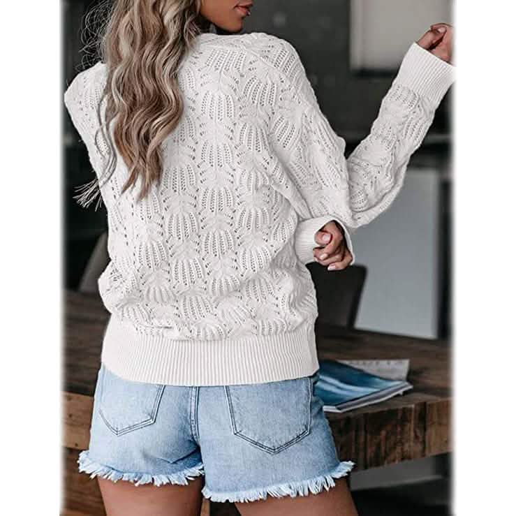Hauts en crochet à manches longues et col en V profond pour femme