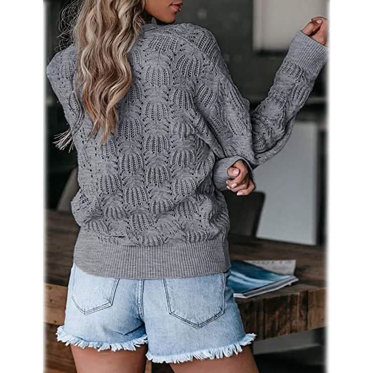 Hauts en crochet à manches longues et col en V profond pour femme