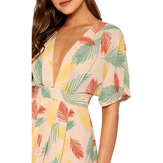 Robe courte évasée à décolleté plongeant et nœud sur le devant, imprimé fleuri fantaisie pour femme