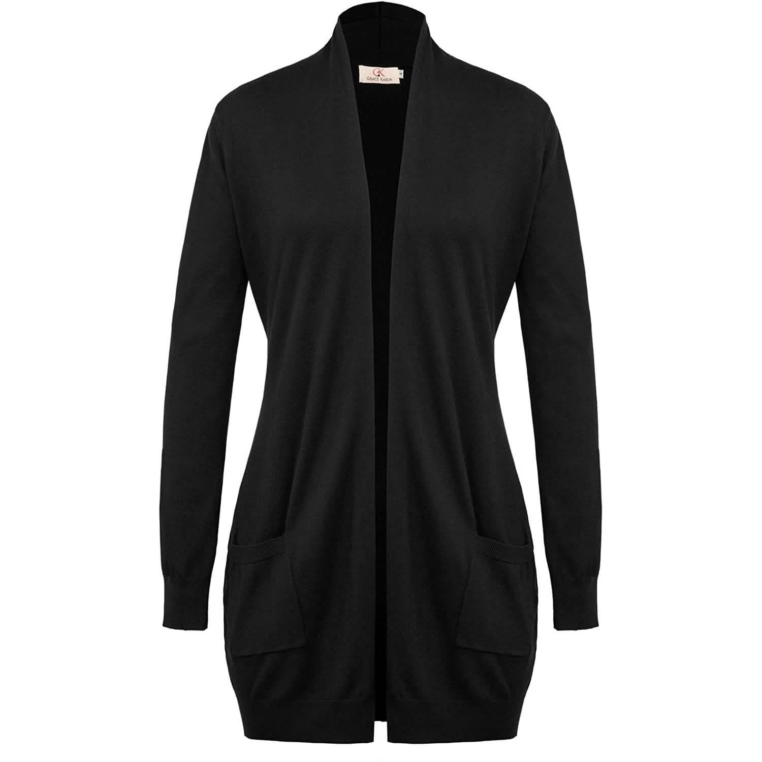 Cardigan long uni tricoté ouvert devant pour femme