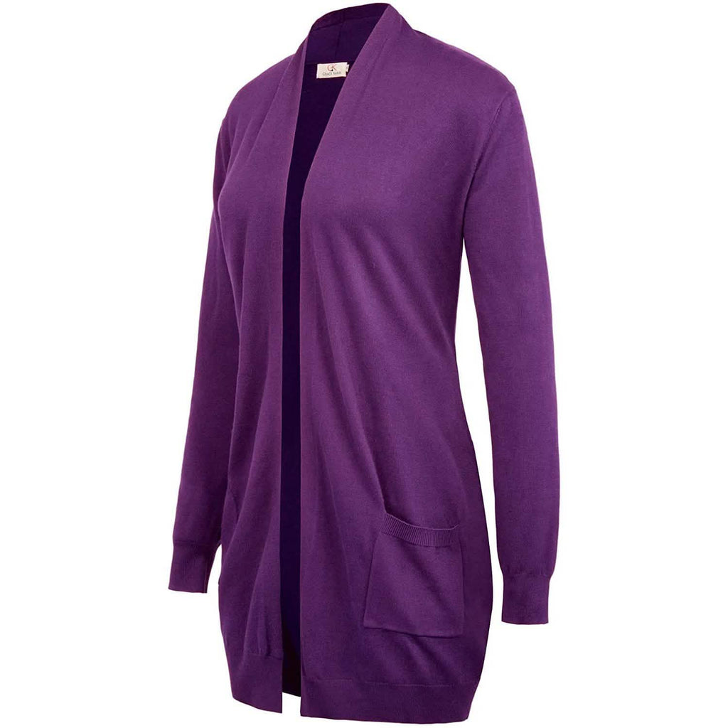 Cardigan long uni tricoté ouvert devant pour femme