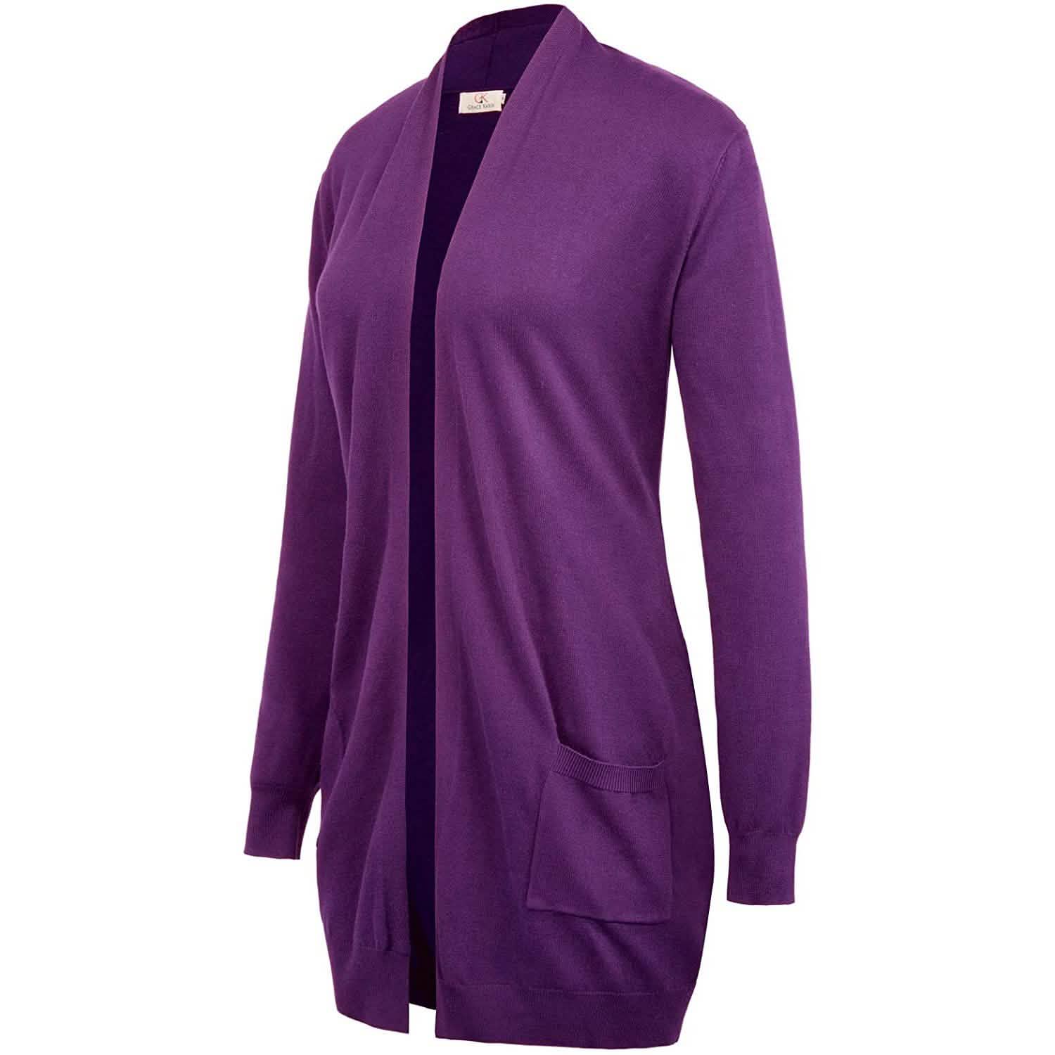 Cardigan long uni tricoté ouvert devant pour femme