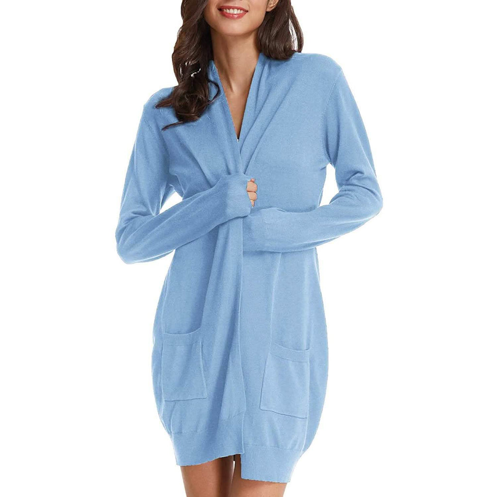 Cardigan long uni tricoté ouvert devant pour femme