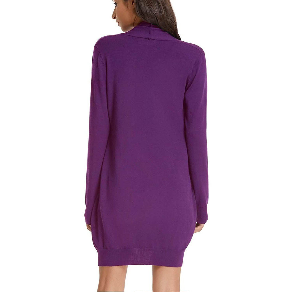 Cardigan long uni tricoté ouvert devant pour femme