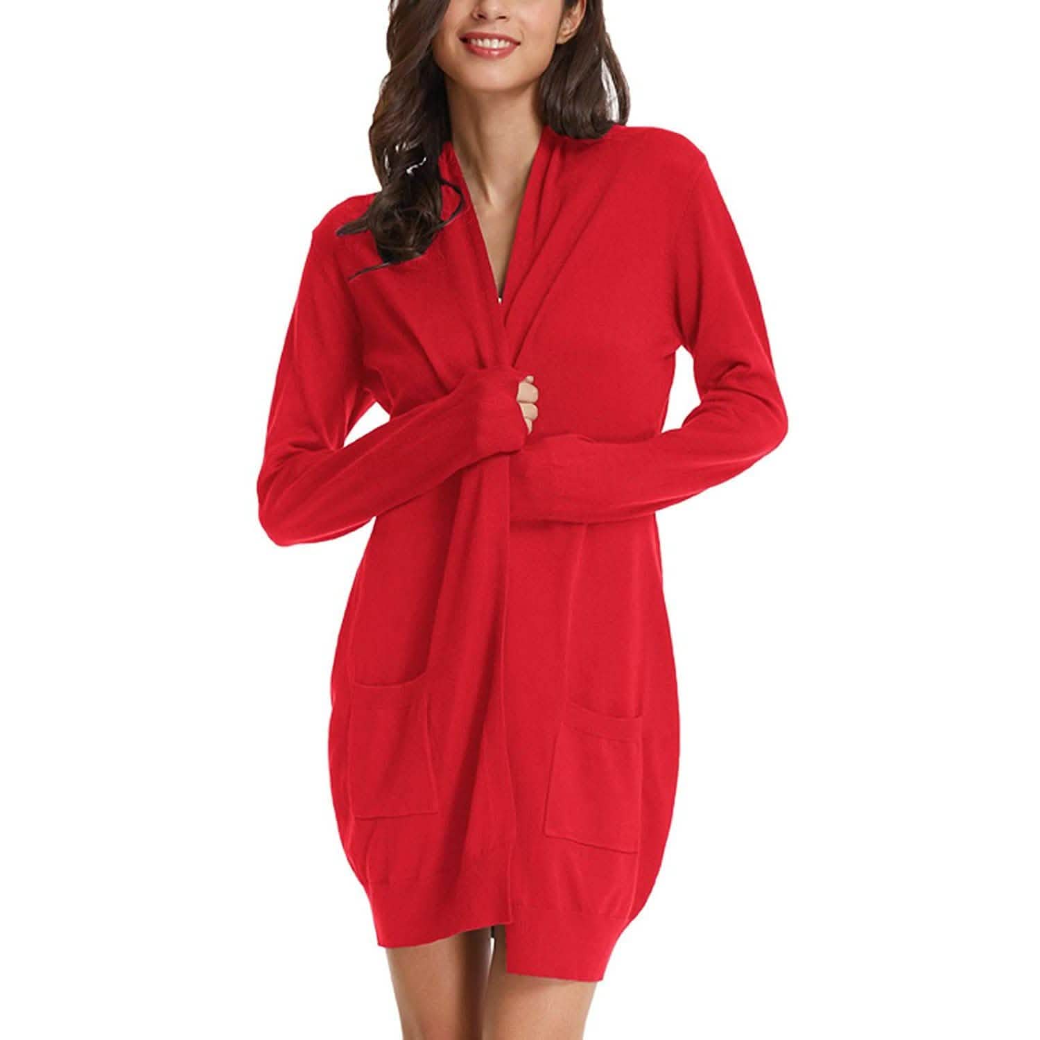 Cardigan long uni tricoté ouvert devant pour femme