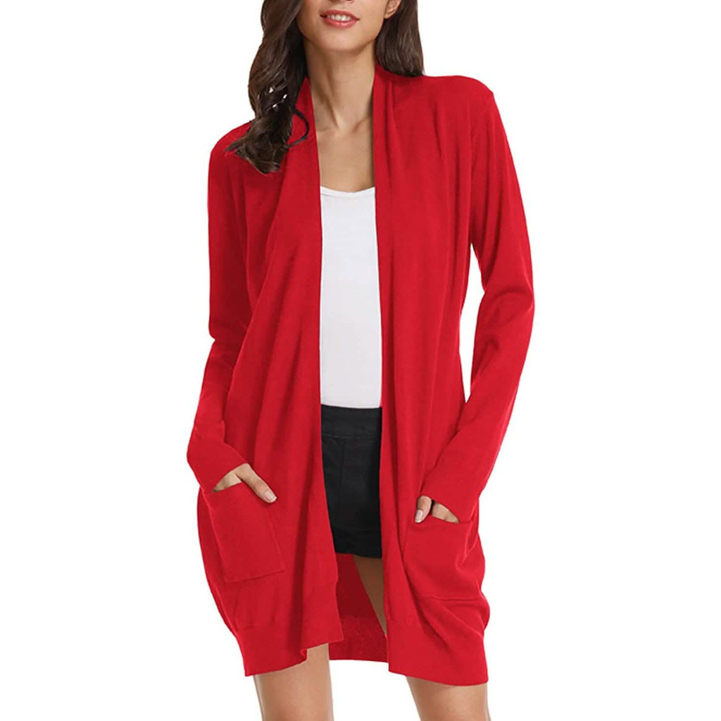 Cardigan long uni tricoté ouvert devant pour femme