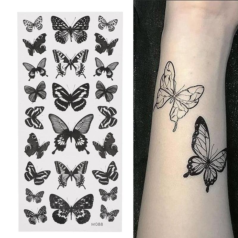 Mode féminine Papillon 3D Imperméable Temporaire Autocollant Tatouage Jambe Bras Design Bleu Moderne Pour Femmes
