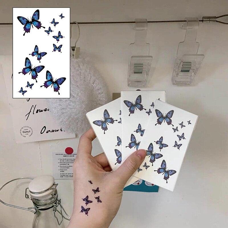 Mode féminine Papillon 3D Imperméable Temporaire Autocollant Tatouage Jambe Bras Design Bleu Moderne Pour Femmes