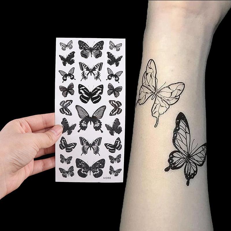 Mode féminine Papillon 3D Imperméable Temporaire Autocollant Tatouage Jambe Bras Design Bleu Moderne Pour Femmes