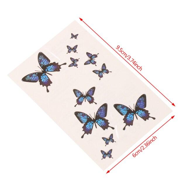 Mode féminine Papillon 3D Imperméable Temporaire Autocollant Tatouage Jambe Bras Design Bleu Moderne Pour Femmes