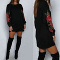 Robe pull brodée à manches longues pour femme
