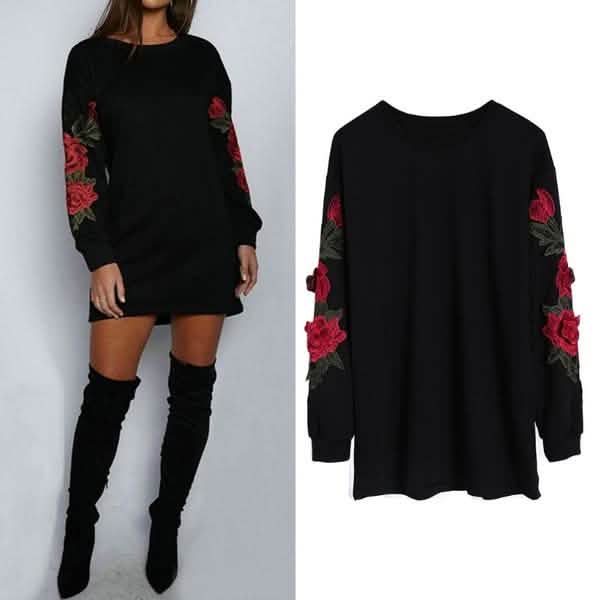 Robe pull brodée à manches longues pour femme