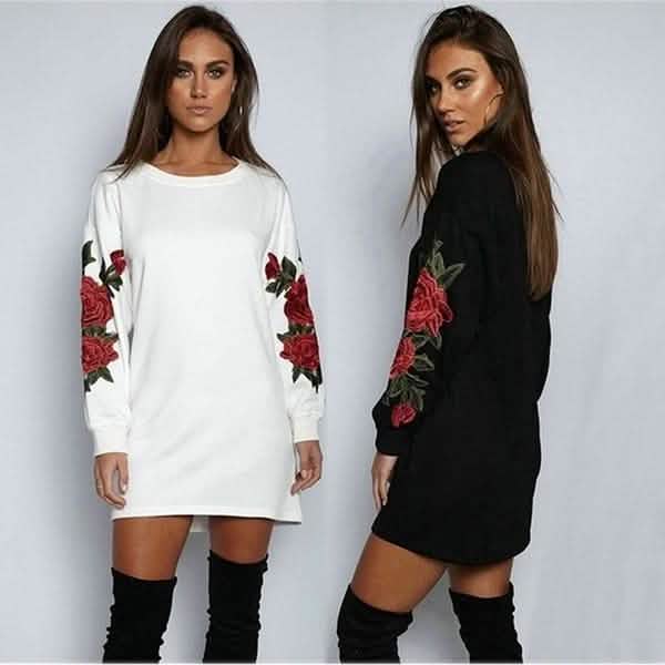 Robe pull brodée à manches longues pour femme