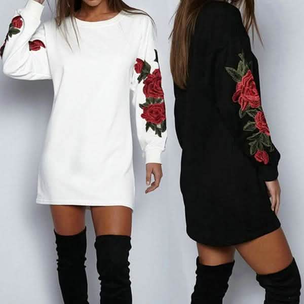 Robe pull brodée à manches longues pour femme