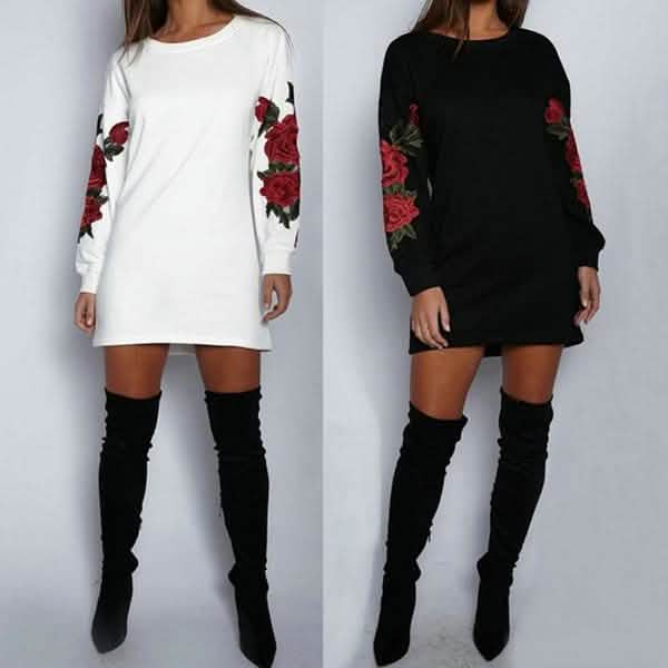 Robe pull brodée à manches longues pour femme
