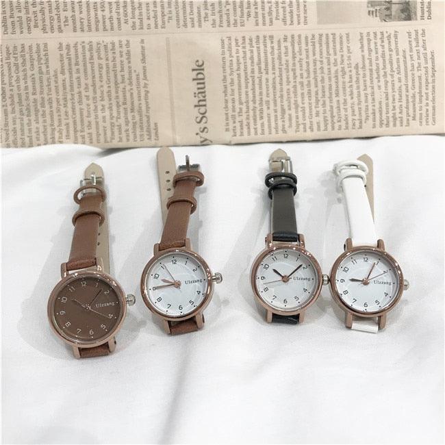 Montre-bracelet blanche pour femme, petit cadran, à quartz, avec bracelet en cuir, simple et élégante, mini montres analogiques ultra-fines pour filles et étudiantes