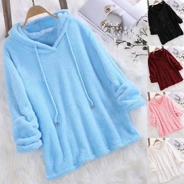 Sweat à capuche en polaire pour femme, manches longues, couleur unie