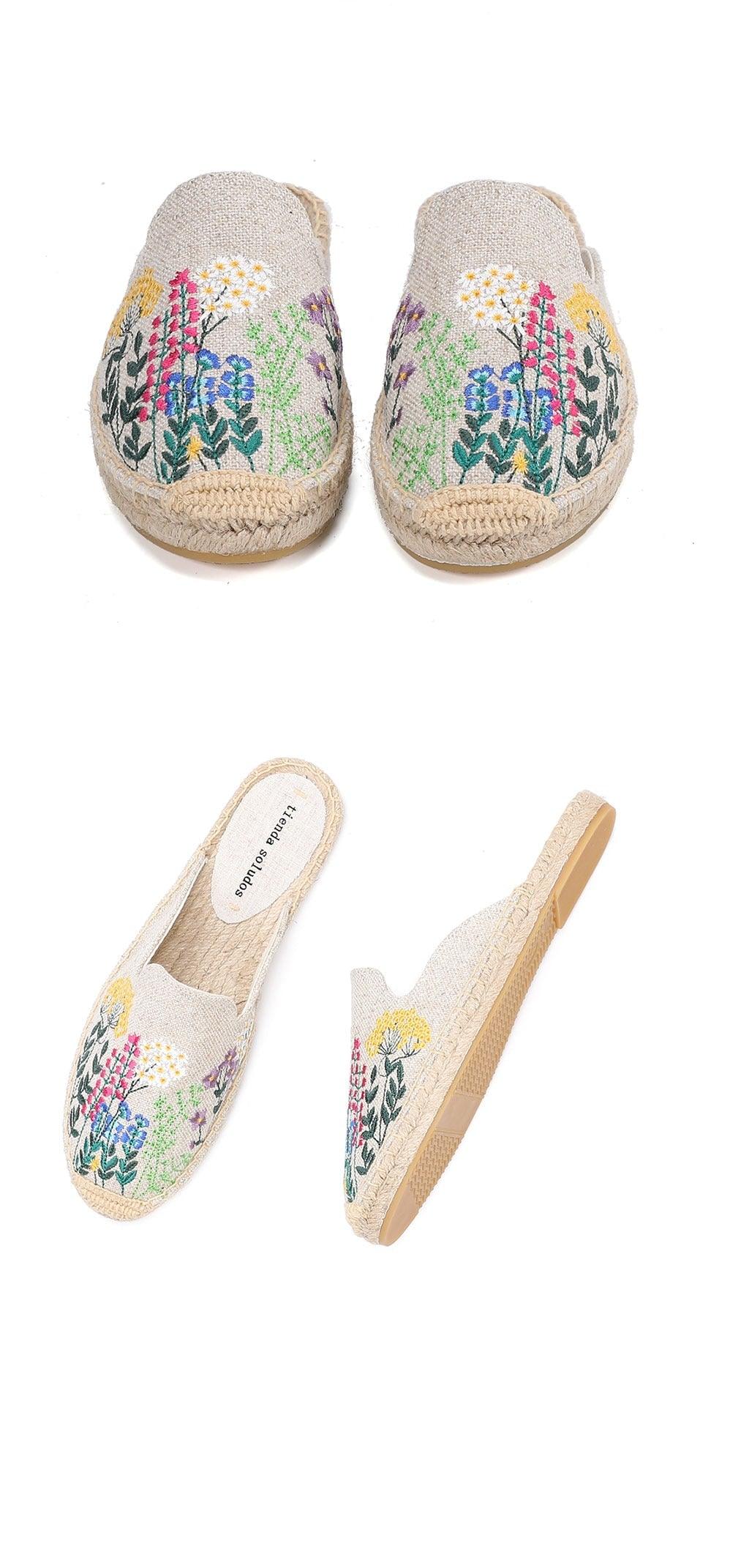 Tongs et chaussons pour femmes en chanvre véritable, caoutchouc d'été, sandales florales, chaussures confortables pour femme, chaussures d'intérieur et d'extérieur, chaussons confortables pour femmes, semelle dure, orthopédiques, en chanvre et lin.
