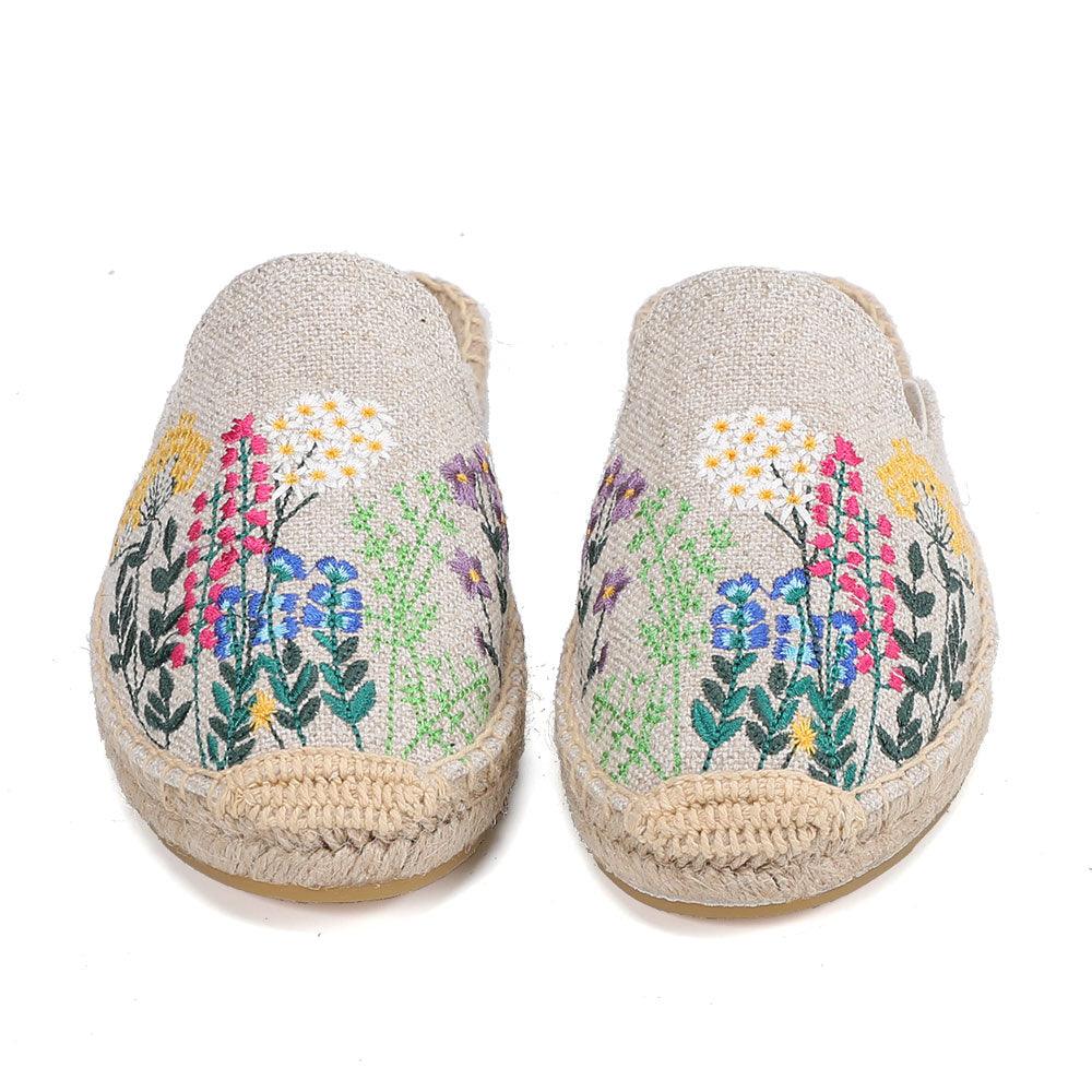 Tongs et chaussons pour femmes en chanvre véritable, caoutchouc d'été, sandales florales, chaussures confortables pour femme, chaussures d'intérieur et d'extérieur, chaussons confortables pour femmes, semelle dure, orthopédiques, en chanvre et lin.