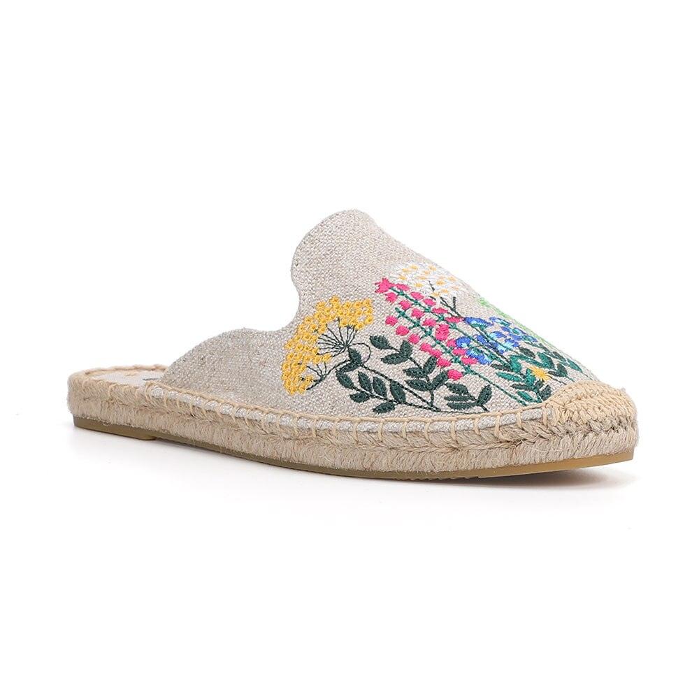 Tongs et chaussons pour femmes en chanvre véritable, caoutchouc d'été, sandales florales, chaussures confortables pour femme, chaussures d'intérieur et d'extérieur, chaussons confortables pour femmes, semelle dure, orthopédiques, en chanvre et lin.