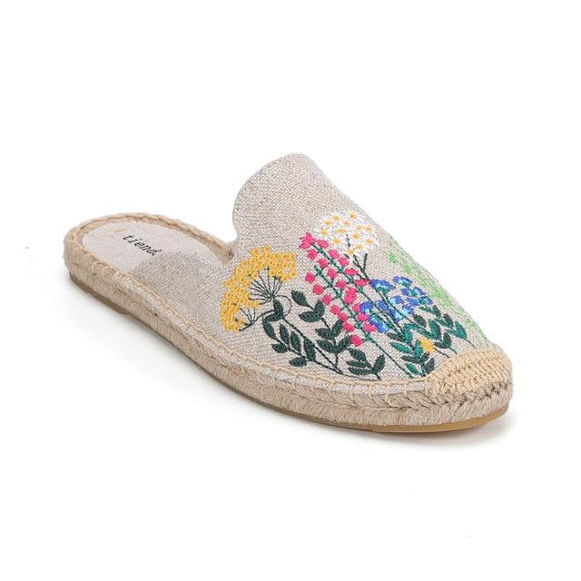 Tongs et chaussons pour femmes en chanvre véritable, caoutchouc d'été, sandales florales, chaussures confortables pour femme, chaussures d'intérieur et d'extérieur, chaussons confortables pour femmes, semelle dure, orthopédiques, en chanvre et lin.