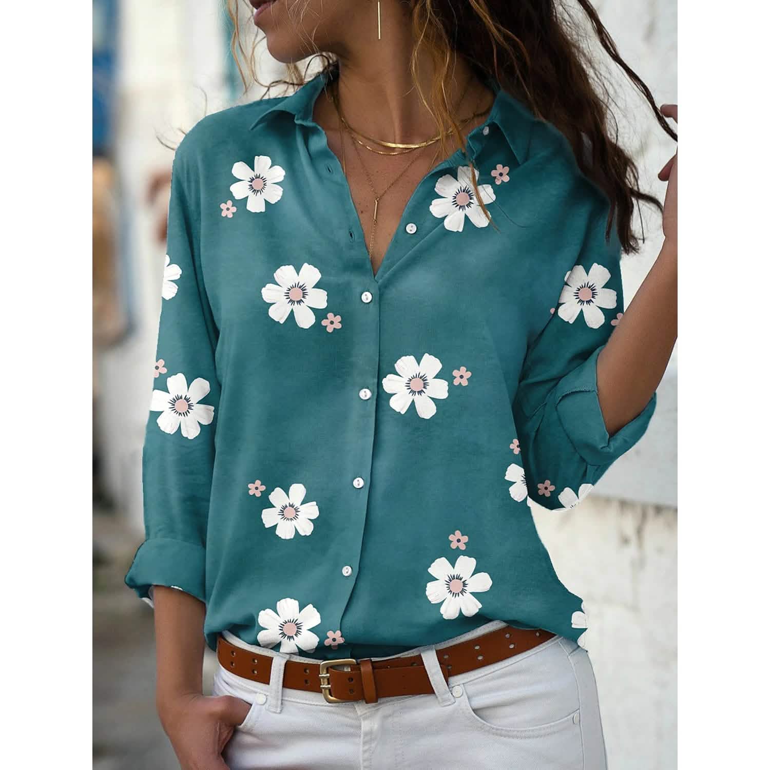 Chemisier fleuri boutonné pour femme