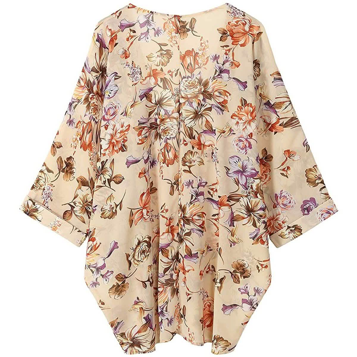 Capes-kimono amples en mousseline transparente à imprimé floral pour femmes