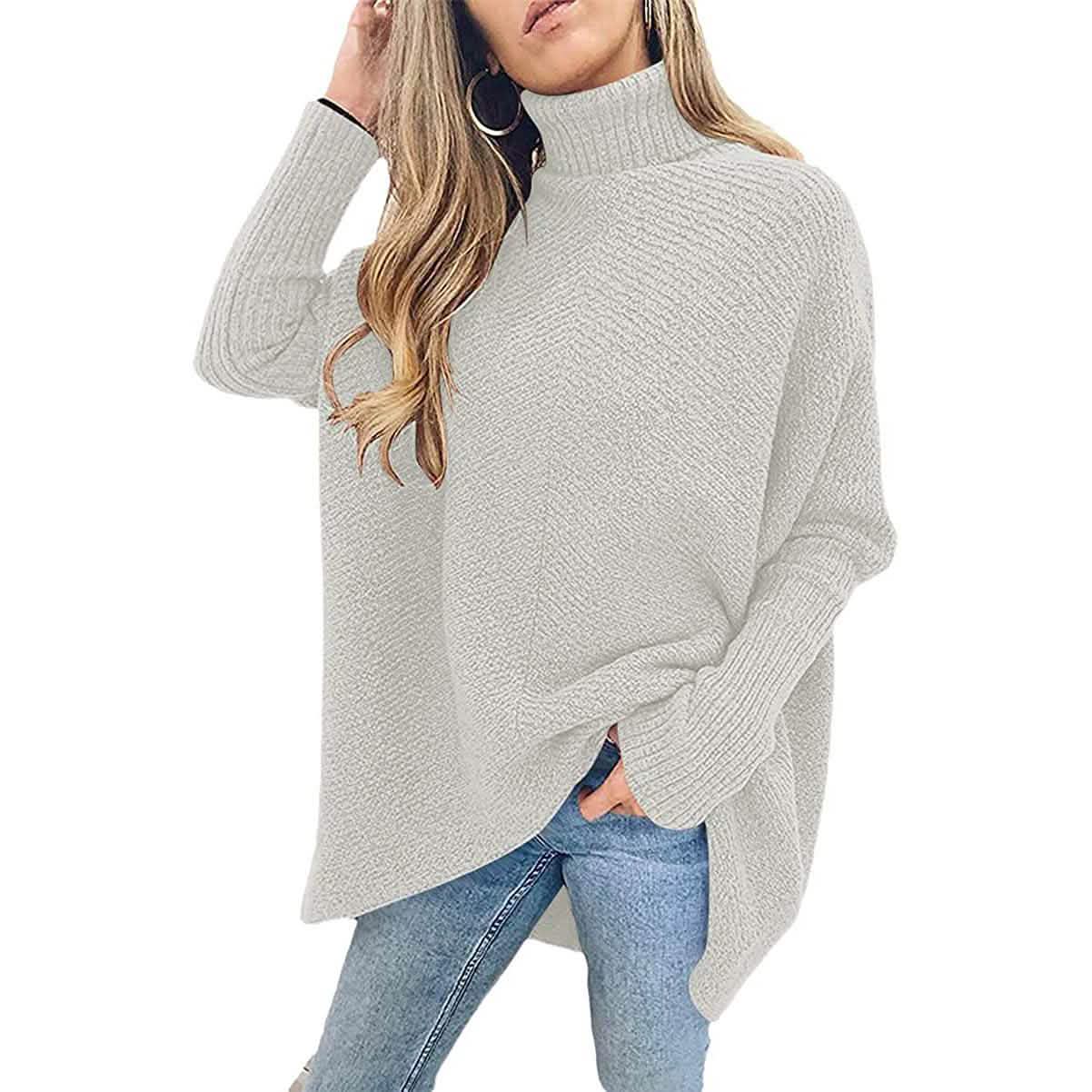 Pull long à col roulé pour femme
