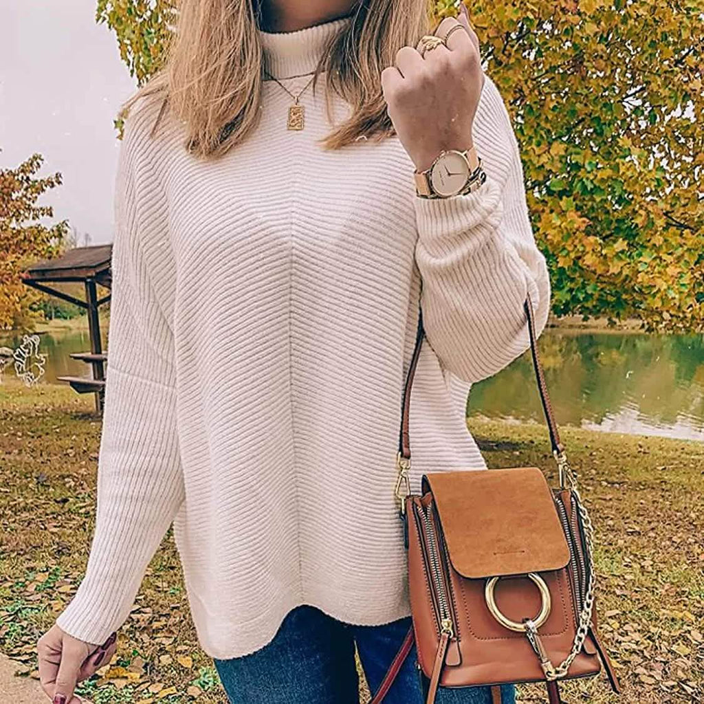 Pull long à col roulé pour femme