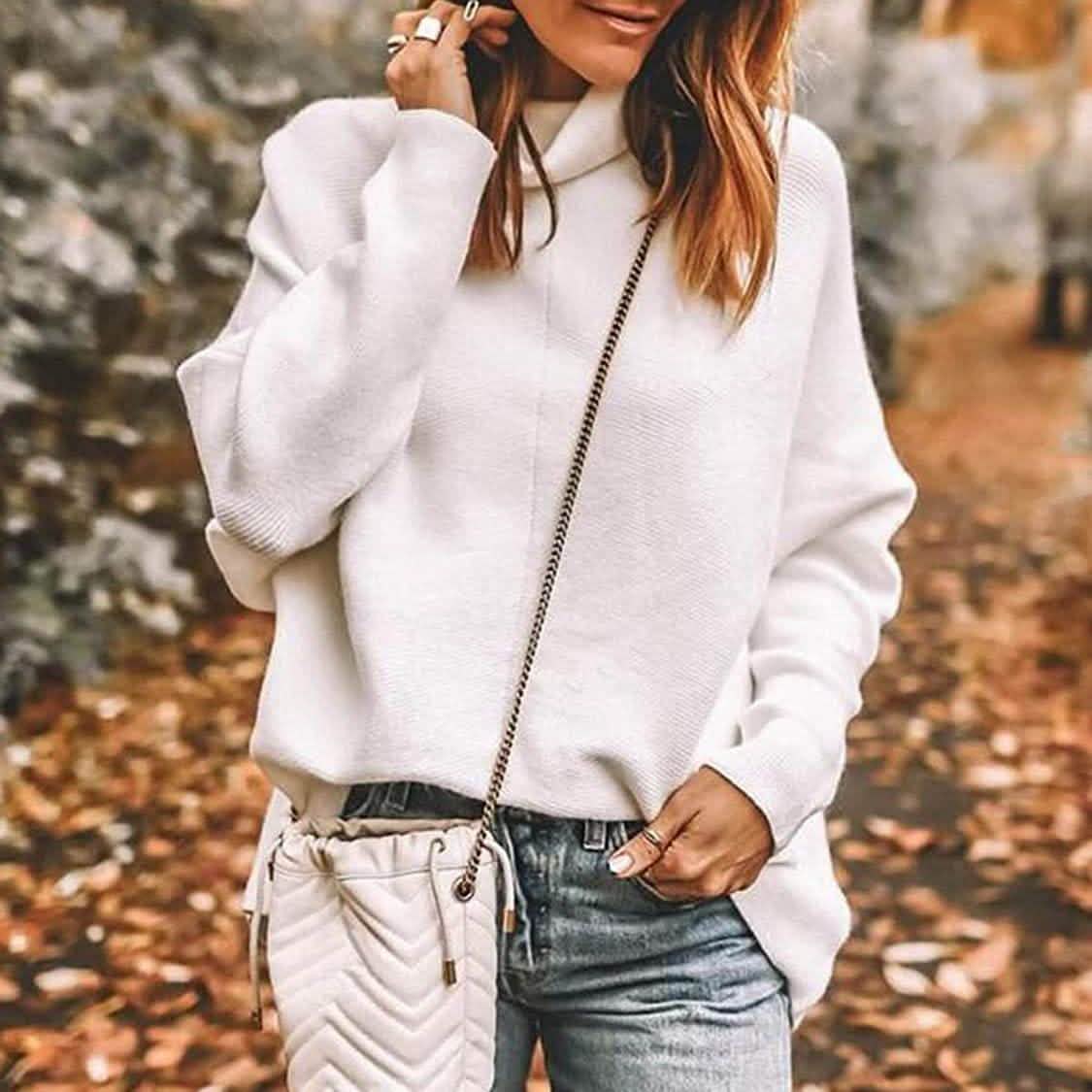 Pull long à col roulé pour femme