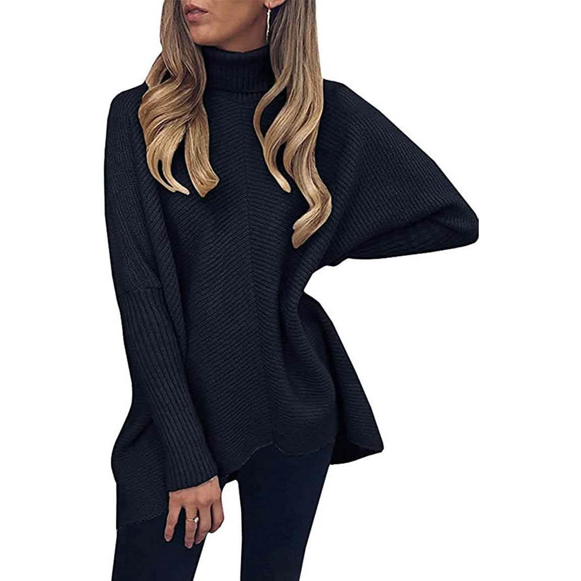 Pull long à col roulé pour femme