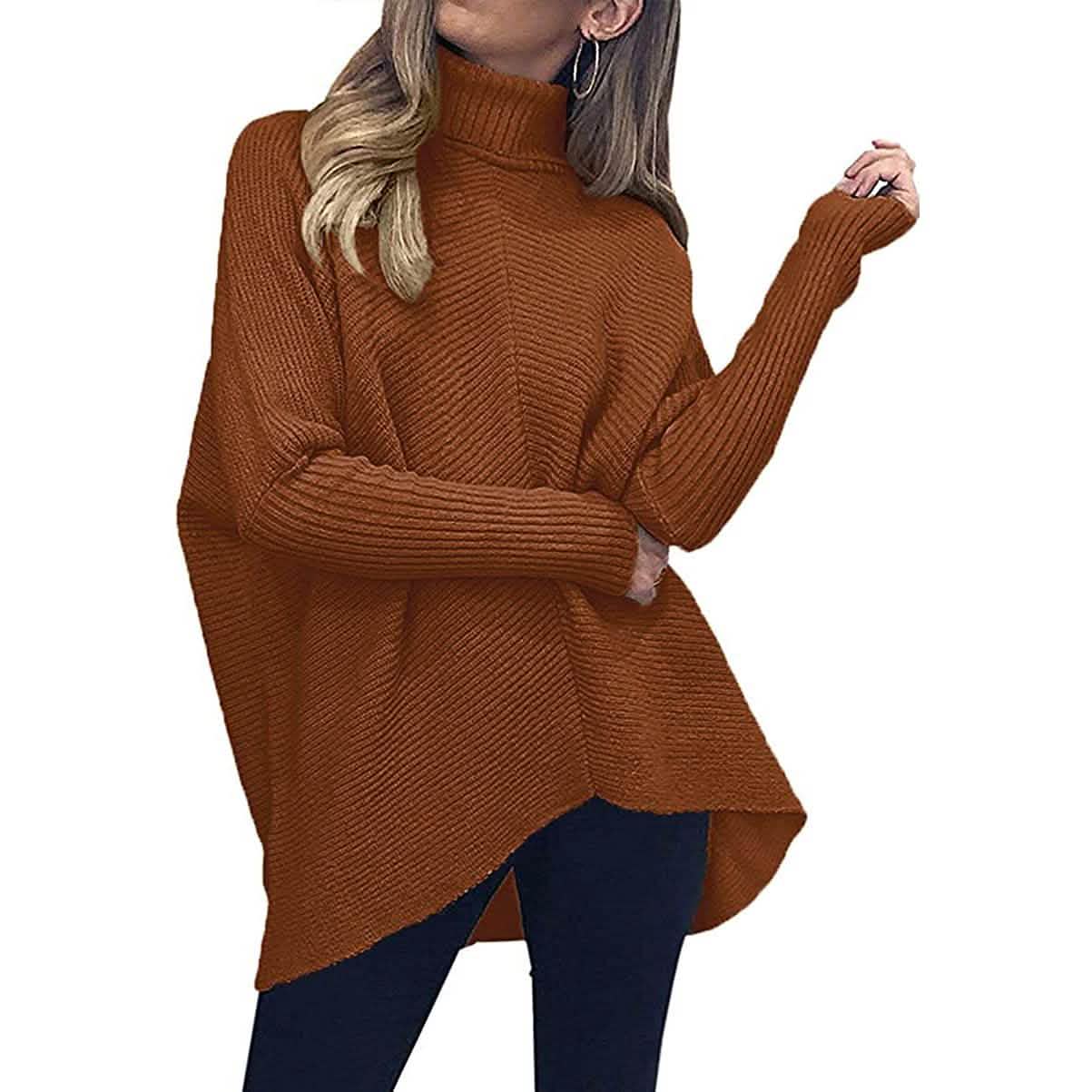 Pull long à col roulé pour femme