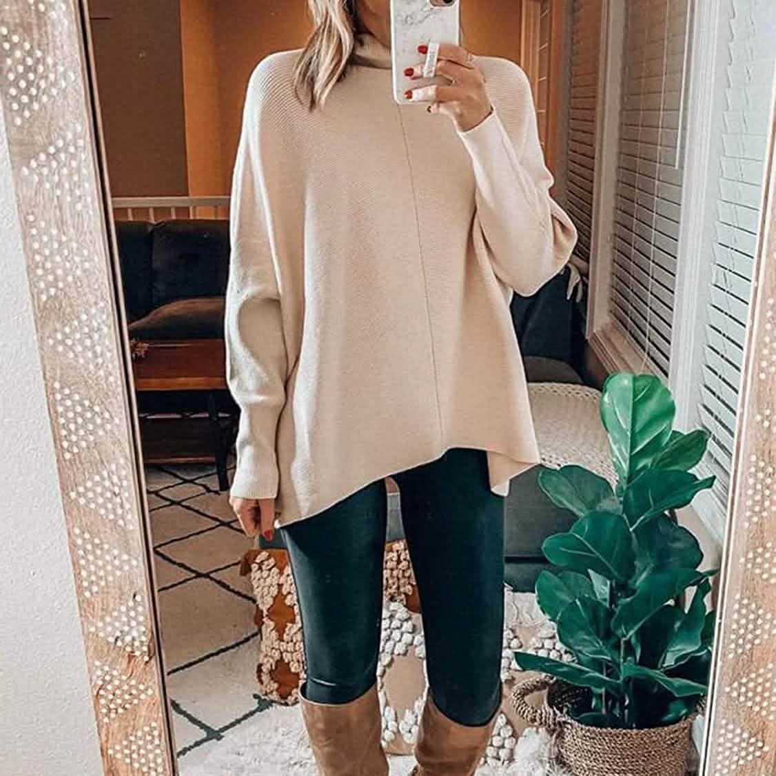 Pull long à col roulé pour femme
