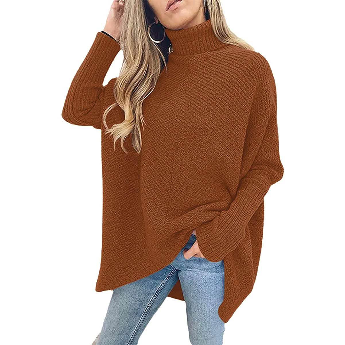 Pull long à col roulé pour femme